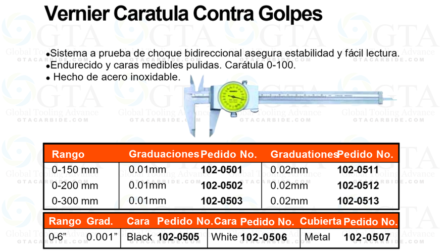 VERNIER CARATULA DE 8"" .001"" CONTRA GOLPES