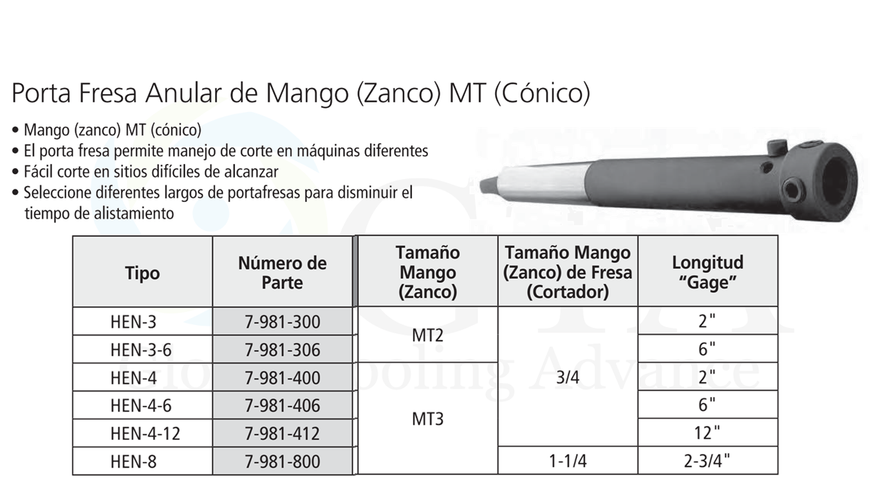 ADAPTADOR MT2 ENTRADA 3/4 ( ANULAR ) X 6" LONG. CUELLO MODELO 7-981-306