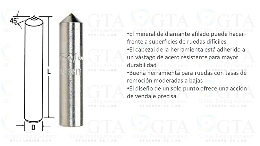 DIAMANTE PARA RECTIFICAR 7/16 X 3"" DE 1 KILATE