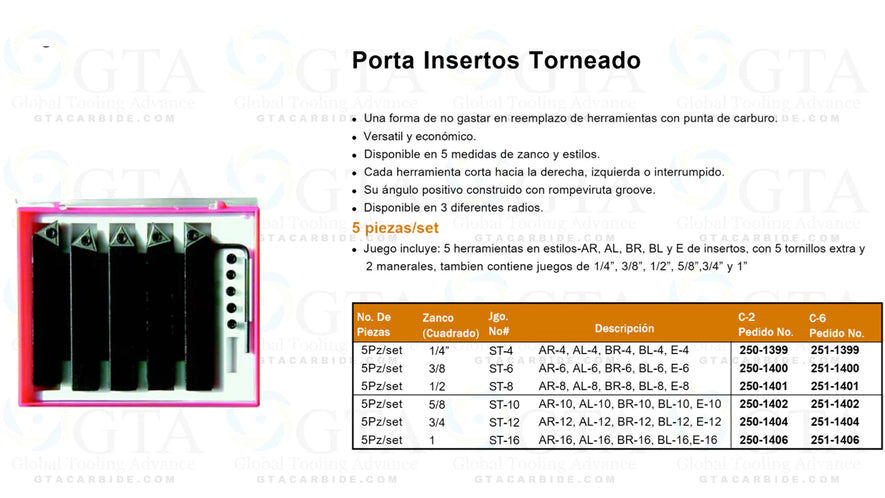 JGO PORTA INSERTOS 5 PZAS 5/8""