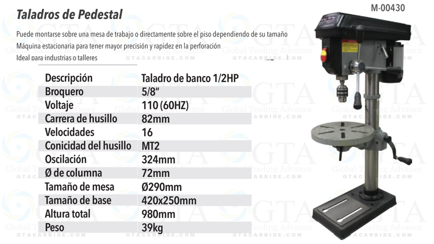 TALADRO BANCO 1/2 HP 16 VEL.
