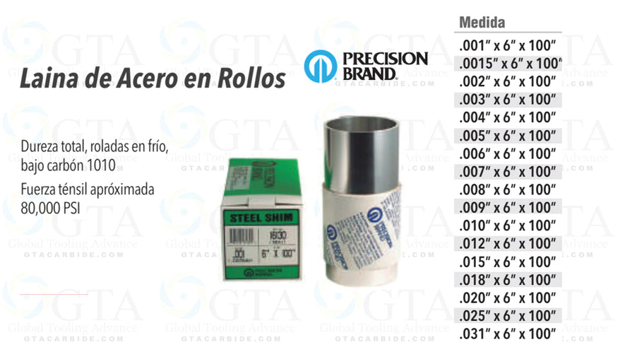 LAINA DE ACERO .009 ROLLO DE 6 X 100