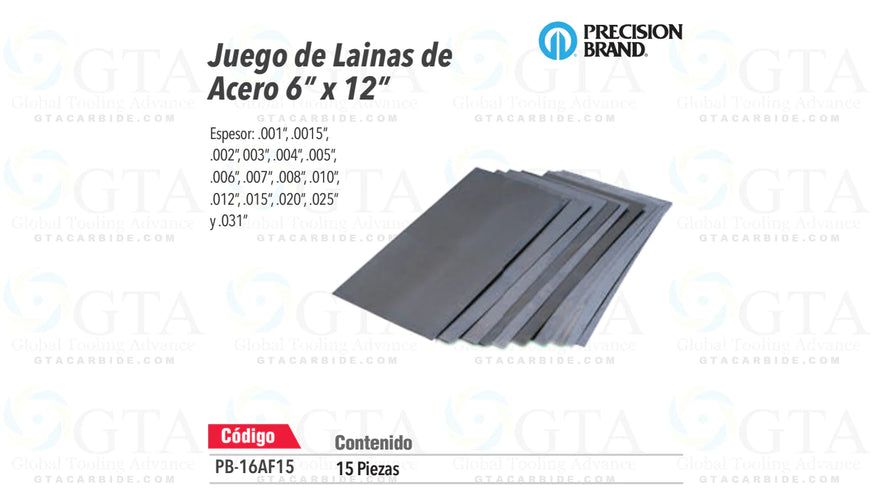 JGO LAINAS ACERO 6" X 12" 15 PZAS