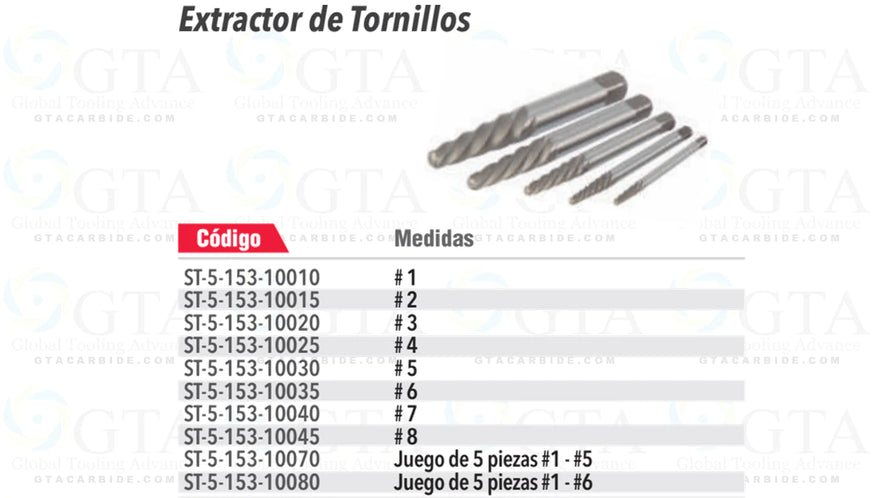 JGO EXTRACTORES DE TORNILLO EN ESPIRAL #1 AL #5 5 PZAS