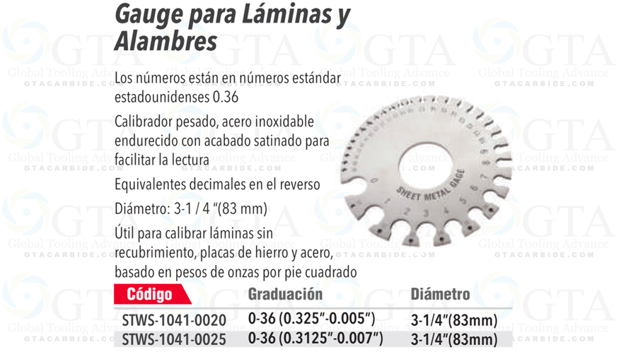 GAGE PARA LAMINAS Y ALAMBRES DE .005" A .325" MCA. INSIZE