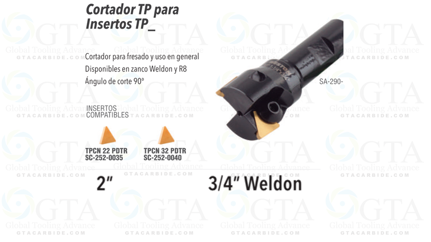 CORTADOR INSERTOS 2" ZANCO 3/4 INSERTOS TPU TPG 322
