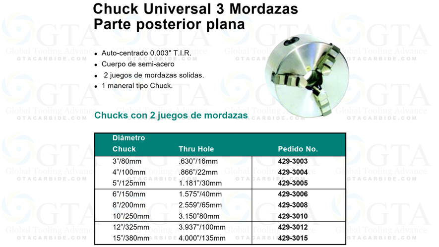 CHUCK UNIVERSAL 3 MORDAZAS DE 16"" ISO 9001-2000