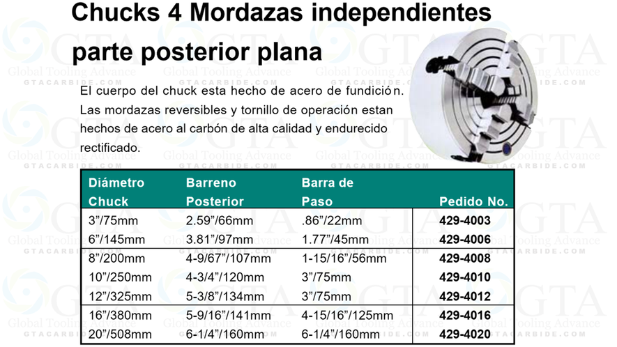 CHUCK INDEPENDIENTE 4 MORDAZAS DE 3"" ISO 9001-2000