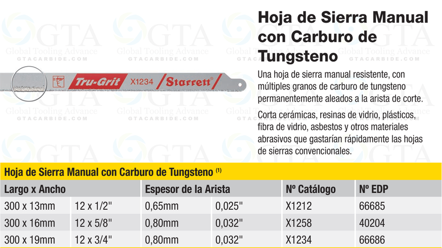 SEGUETA POLVO CARBURO DIENTES X 12" STARRETT CARBIDE GRIT PARA ARCO SEGUETA MODELO X1258