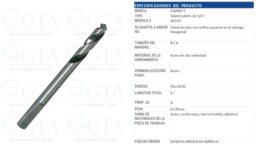 BROCA PILOTO STARRETT MODELO A014D
