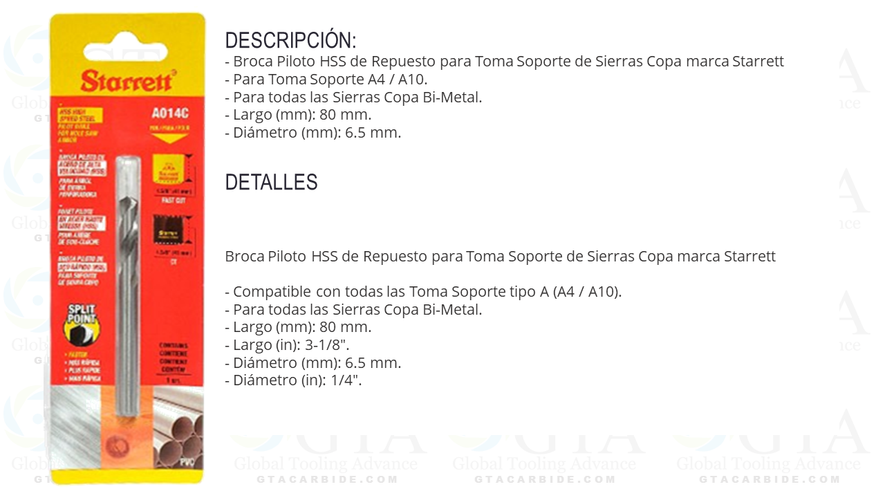 BROCA PILOTO STARRETT MODELO A014C