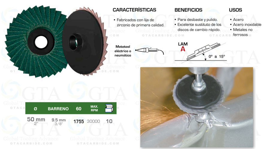 MINI DISCO LAMINADO ZA 2"" PARA ACERO INOXIDABLE GRANO 60 MODELO 1755