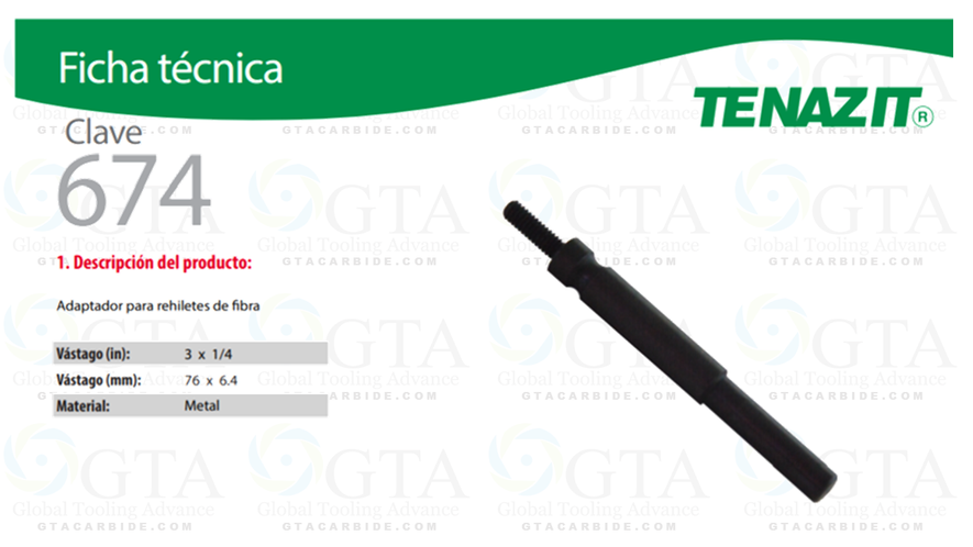 MANDRIL PARA REHILETE DE FIBRA MODELO 674 TIPO FELPA