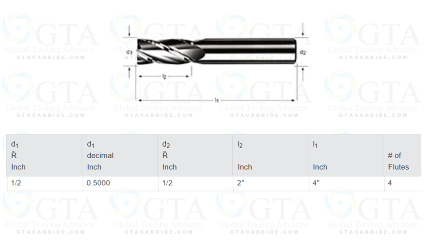 END MILL CARBURO 4F 1/2 LARGO CORTE 2" TOTAL 4" inch DOR HM End Mill S1361/2