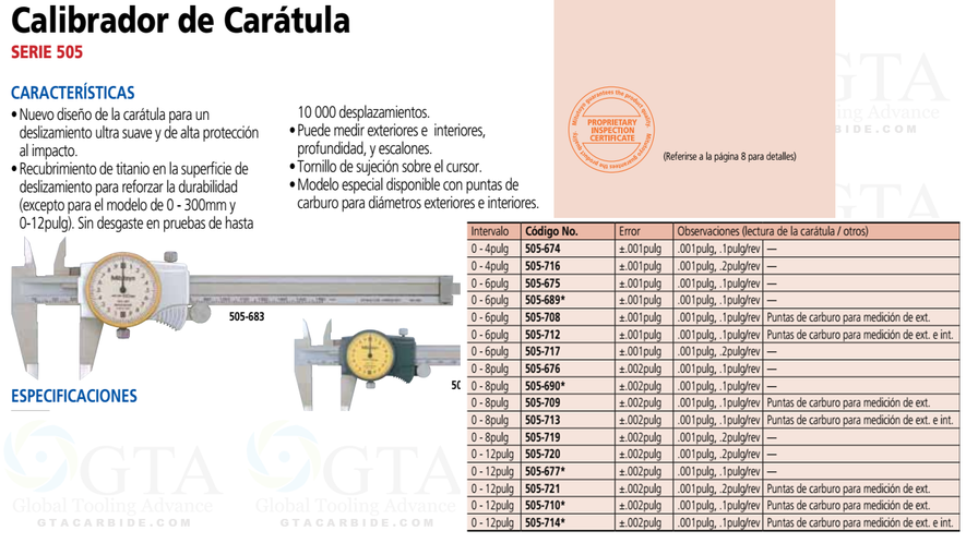 VERNIER CARATULA 8"" MITUTOYO MODELO 505-676