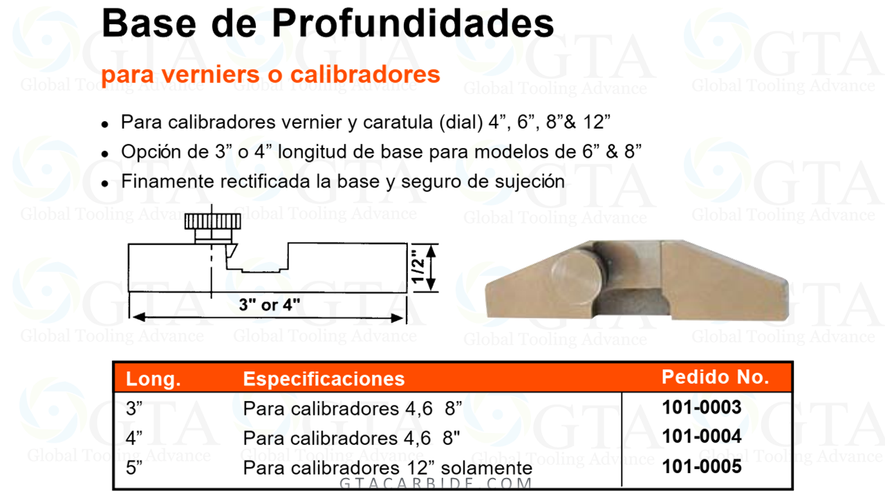 BASE PROFUNDIDADES 3" PARA VERNIER 4" , 6" Y 8" MODELO 101-0003