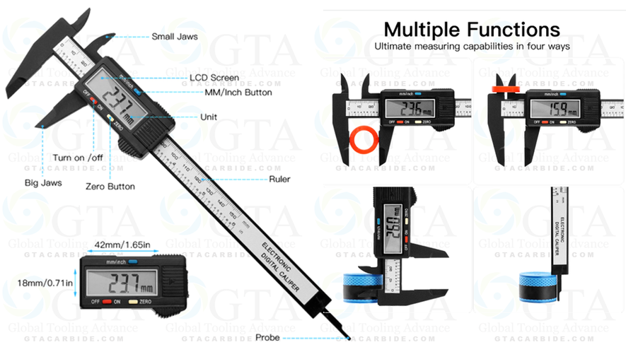 VERNIER DIGITAL 6" GTA CON PANTALLA EXTRAGRANDE .0005" o .01 MM