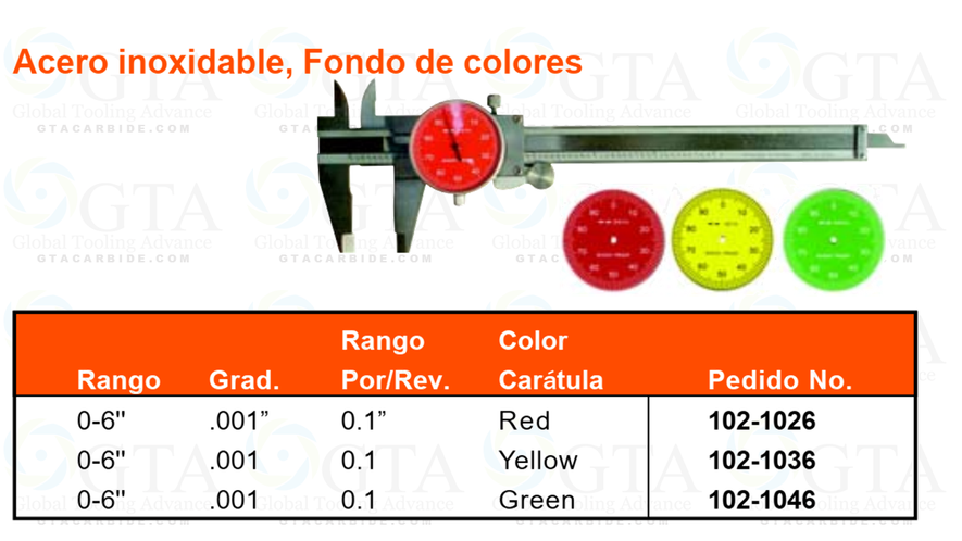 VERNIER CARATULA DE 6"" .001"" FONDO VERDE INOX MODELO 102-1046