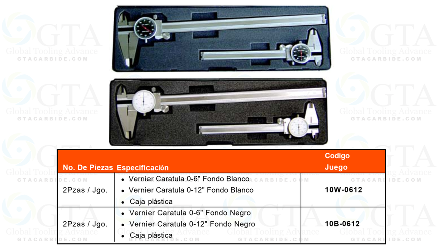 JGO VERNIERS 6" Y 12" CARATULA FONDO BLANCA MODELO 10W-0612