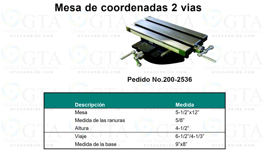 MESA DE COORDENADAS CON RANURAS 6"" X 12"" MODELO 200-2536