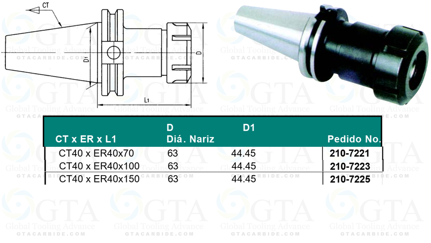 CONO CAT40 ER40 LARGO 100 MM MODELO 210-7223
