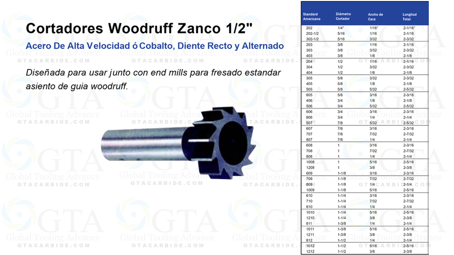 CORTADOR WOODRUFF HSS # 1211 DE 1-3/8"" X 3/8"" MODELO 296-9060
