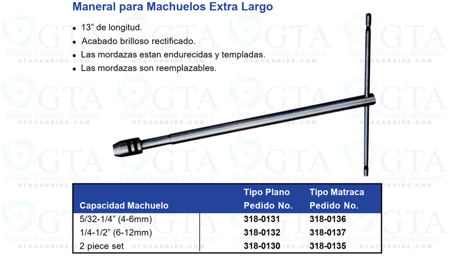 MANERAL ""T"" P/ MACHUELO 1/4-1/2 LARGO 13" MODELO 318-0132
