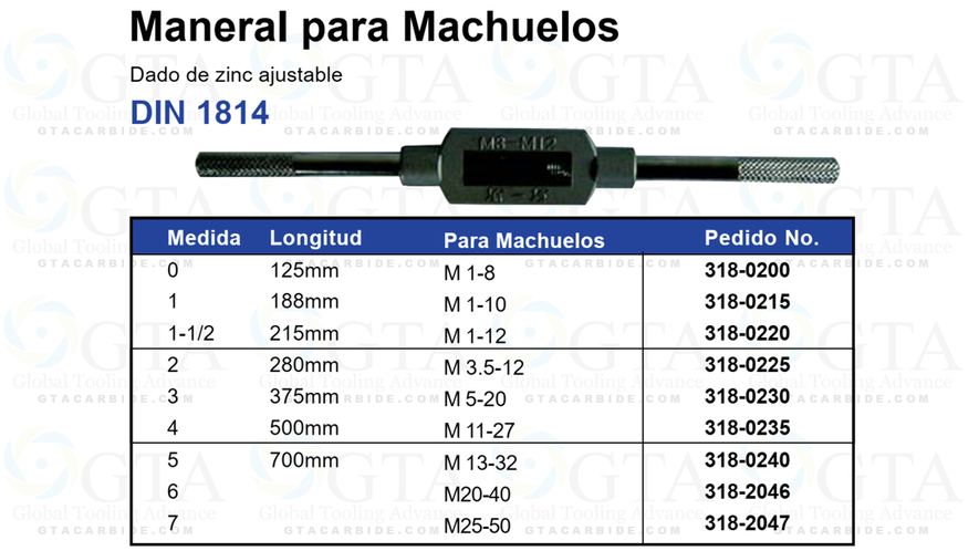MANERAL TIPO GARROTE PARA MACHUELO Y RIMA 5/32-1/2"" MODELO 318-0225