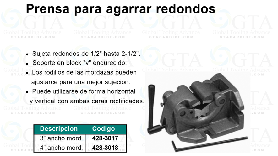 PRENSA PARA SUJETAR REDONDOS 2-1/2" HORIZONTAL / VERTICAL CON TOPE AJUSTABLE / ANCHO MORDAZA 4"