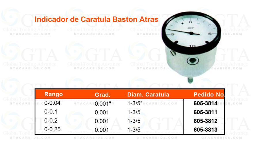 INDICADOR CARATULA VISTA VERTICAL 0 A .200" LECTURA .001" MODELO 605-3812