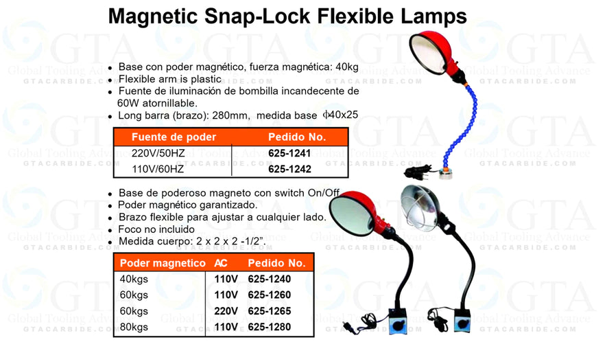 LAMPARA CON BASE MAGNETICA PODER 60 KG 110V MODELO 625-1260