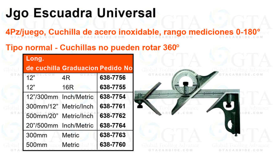 JGO ESCUADRA UNIVERSAL DE 12"" 4 PZAS MODELO 638-7754