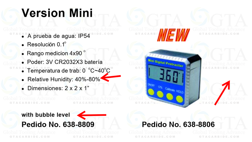 MINI NIVEL DIGITAL GRADOS 90 X 4 GRADUACION 0.1 4 BOTONES IP54 MODELO 638-8806