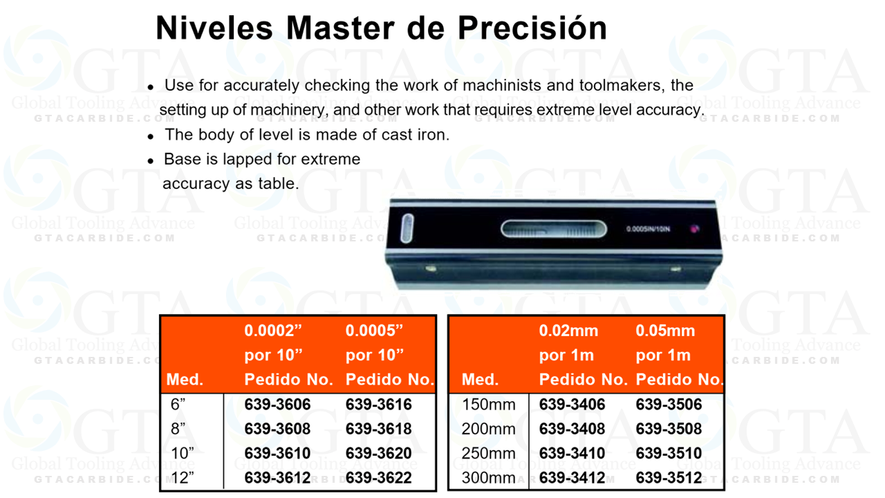 NIVEL DE PRECISION DE 8"" 0.0005"" MODELO 639-3618