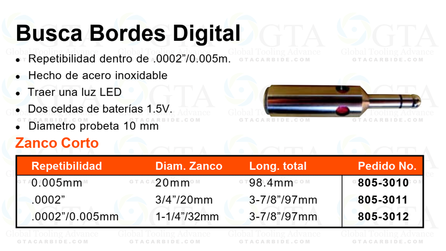 PALPADOR ELECTRONICO LUZ 20 MM ZANCO BOLA ACERO LARGO 97 MM MODELO 805-3011 BUSCA CENTROS BORDES