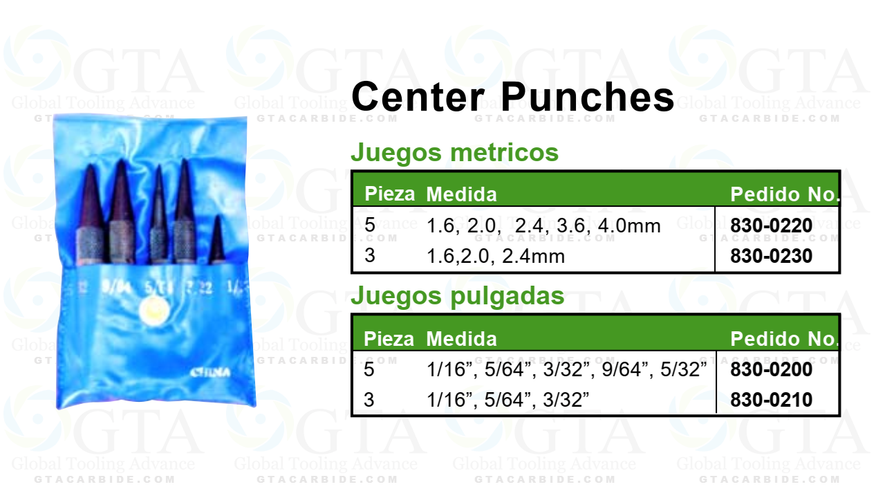 JGO PUNZONES CENTRADORES 1/16 , 5/64 Y 3/32 ( 3 PZAS ) PUNTO GOLPE MODELO 830-0210