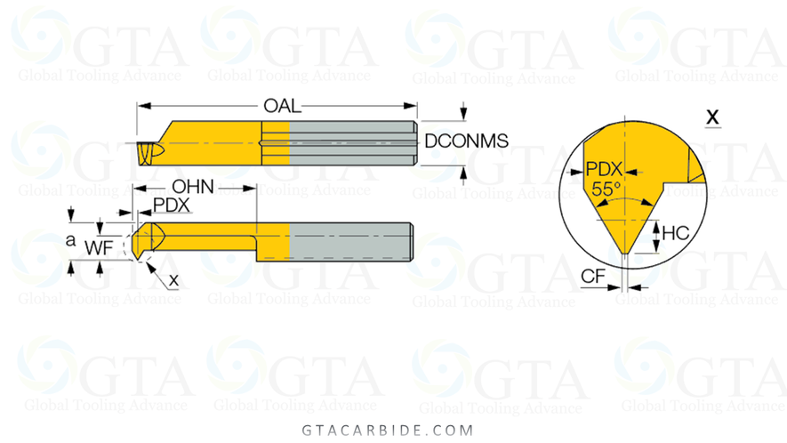BARRA PICCO BORING BAR CARBIDE SOLID 6.0 X 50 MM CB BLANK TIALN COATING AS DRAW