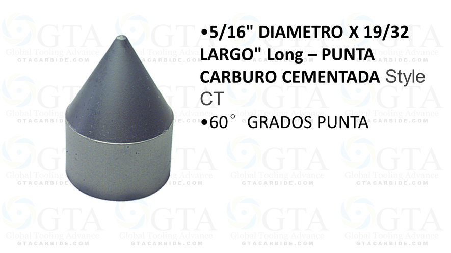 PASTILLA PUNTA CARBURO 5/16 LARGO 19/32 GRADO UNIVERSAL CT PUNTA 60 GRADOS FORMA DE CONO SIN RECTIFICAR