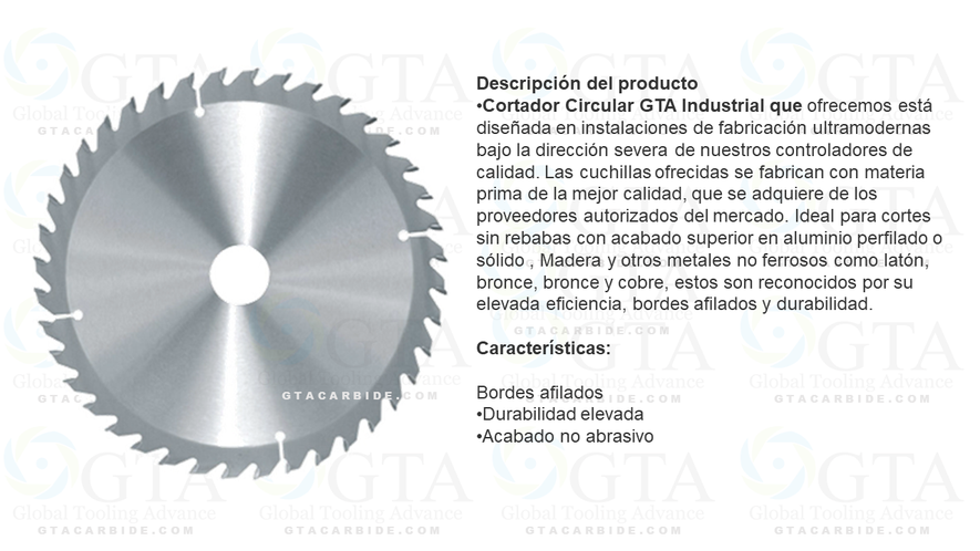 CORTADOR CIRCULAR 7-1/4" X 5/8" X 40 DIENTES PUNTA CARBURO MAX RPM 7900 GTA ECONOMICO ALUMIN MADERA