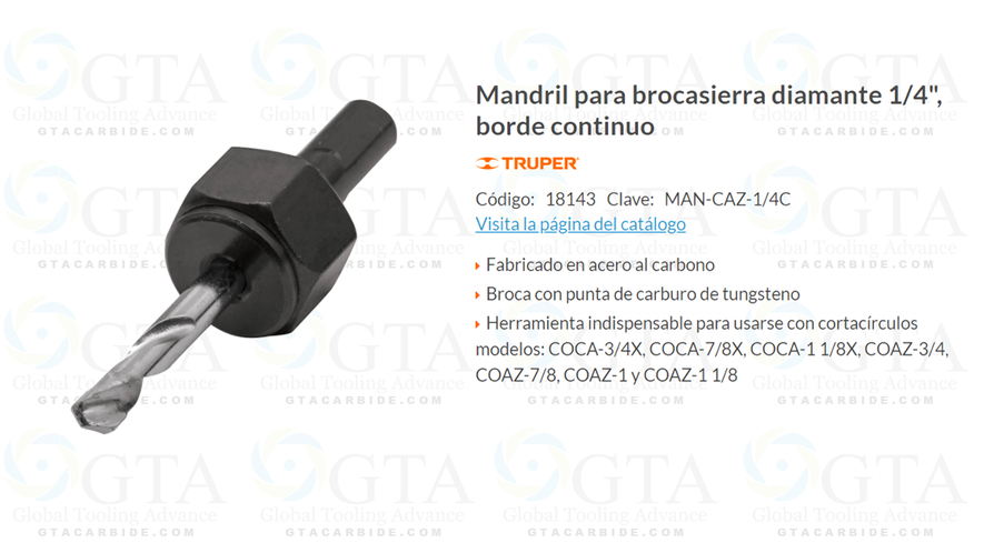 ESPIGA PARA BROCA SIERRA DIAMANTE ZR 1/4 MODELO 18143