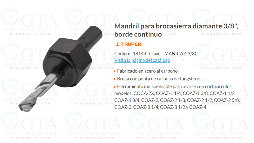 ESPIGA PARA BROCA SIERRA DIAMANTE ZR 3/8 MODELO 18144