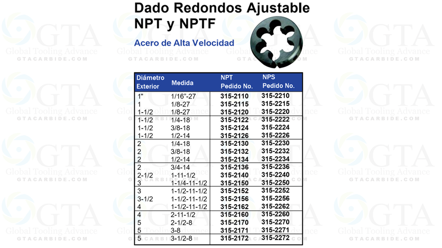 DADO NPT HSS 1-1/2""-11-1/2 X 3""