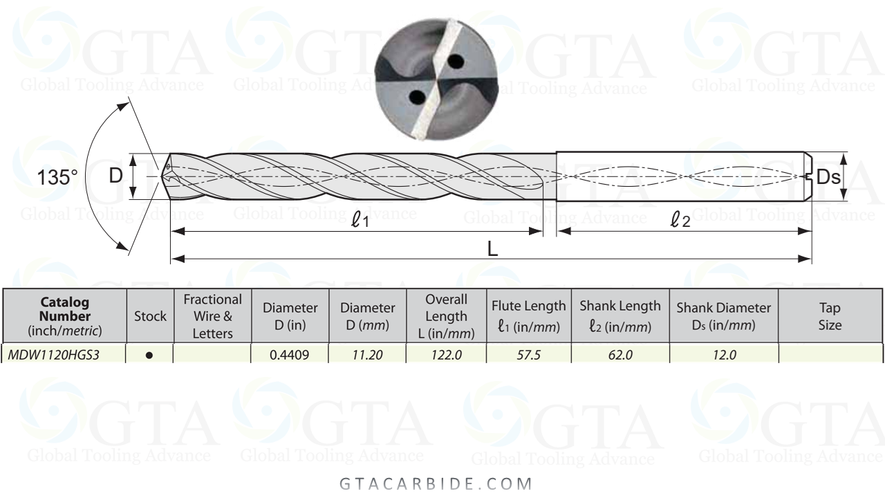 BROCA 11.20 MM MODELO MDW1120HGS3