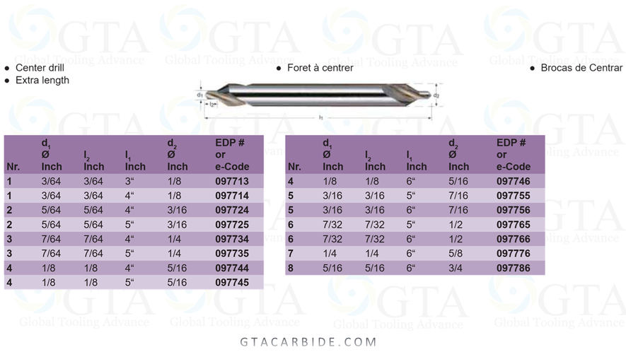 BROCA DE CENTROS HSS 60 PLANA #5 X 6" PTD 6"" STDLNG CMBND DR&CSK #5X6 CODE 76LON5X6