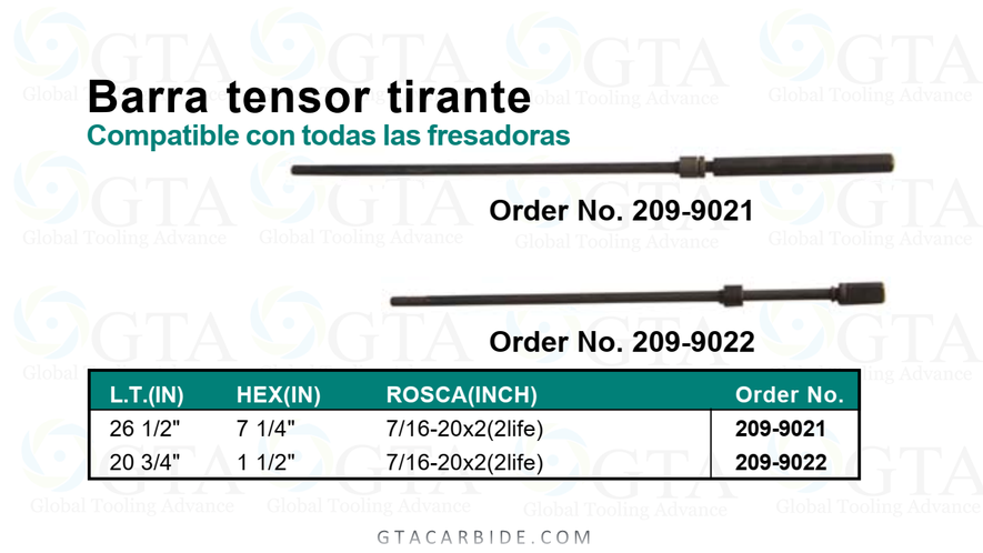 BARRA TENSOR TIRANTE R8 ROSCA 7/16-20 LARGO TOTAL 20-3/4" , HEXAGONO DE 1-1/2" MODELO 209-9022