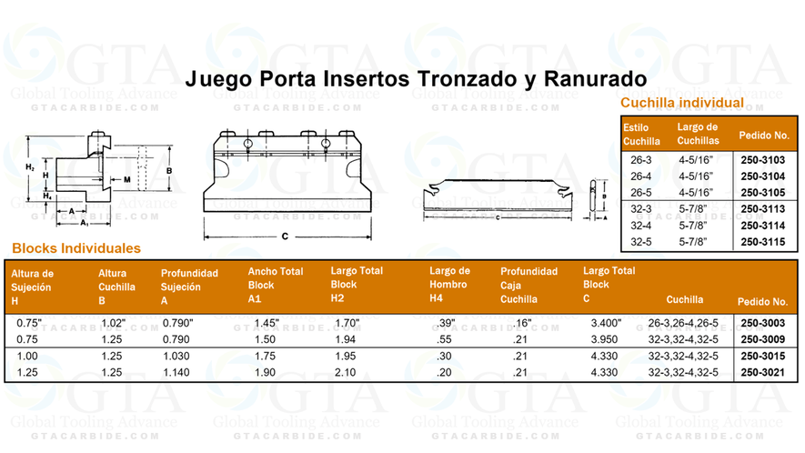 CUCHILLA LAMA PORTA INSERTOS 26-4 MODELO 250-3104