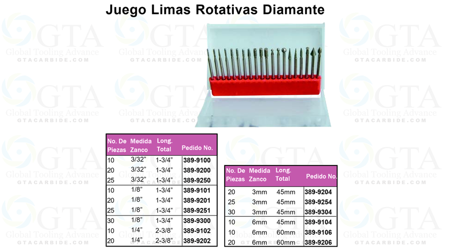 JGO LIMAS ROTATIVA 1/4 DE DIAMANTE 10 PZAS MODELO 389-9102