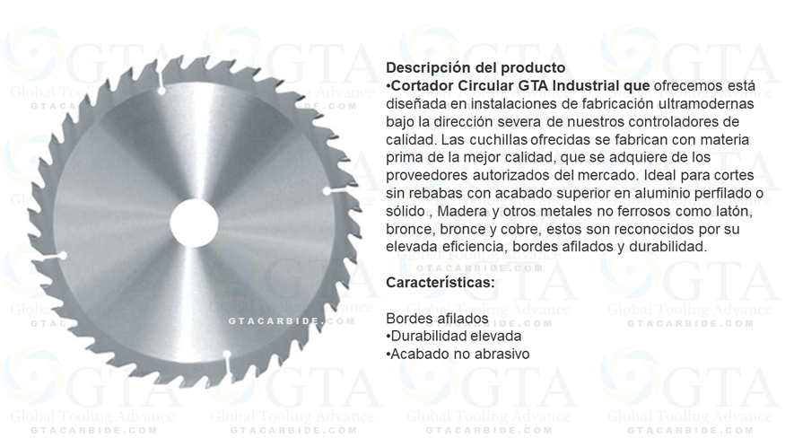 CORTADOR CIRCULAR 400 MM X 4.0 MM X 30 MM X 36 DIENTES PARA MADERA PUNTA CARBURO GTA INDUSTRIAL