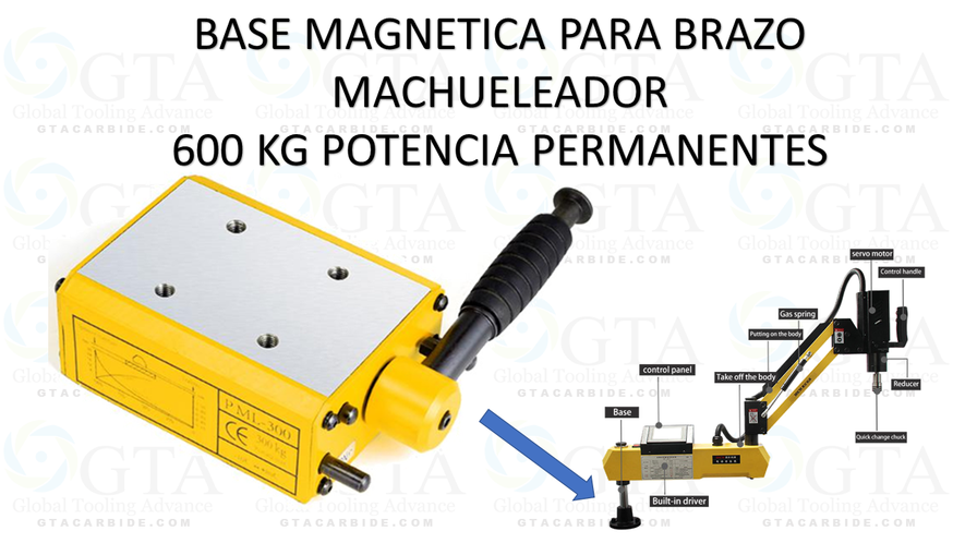 BASE MAGNETICA PARA BRAZO MACHUELEADOR 600 KG POTENCIA PERMANENTES