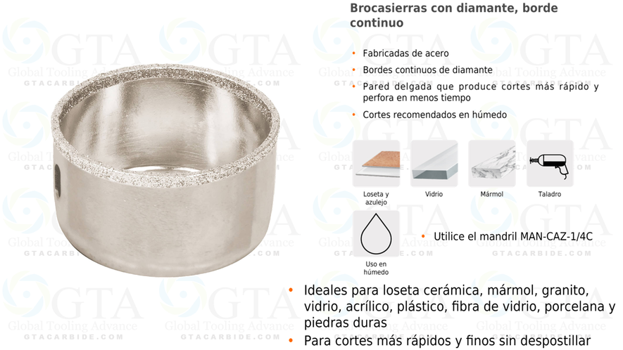 BROCA SIERRA DE DIAMANTE ELECTRODEPOSITADO DE 1-1/4 PARA CERAMICA , MARMOL Y GRANITO MODELO 2950